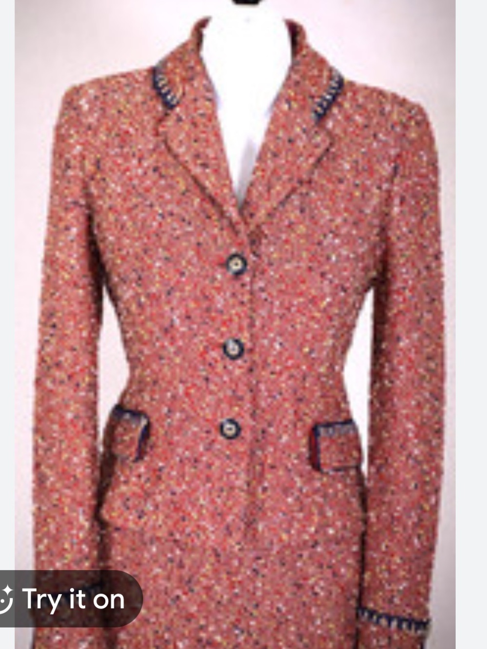 St John Collection Tweed Boucle Blazer Lady Jacket Size 4 Red Cream Black Knit